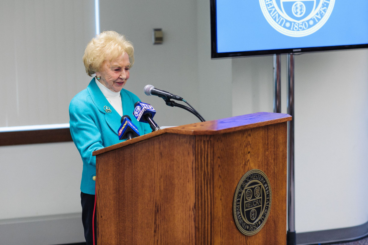 Catherine Carlson at a podium