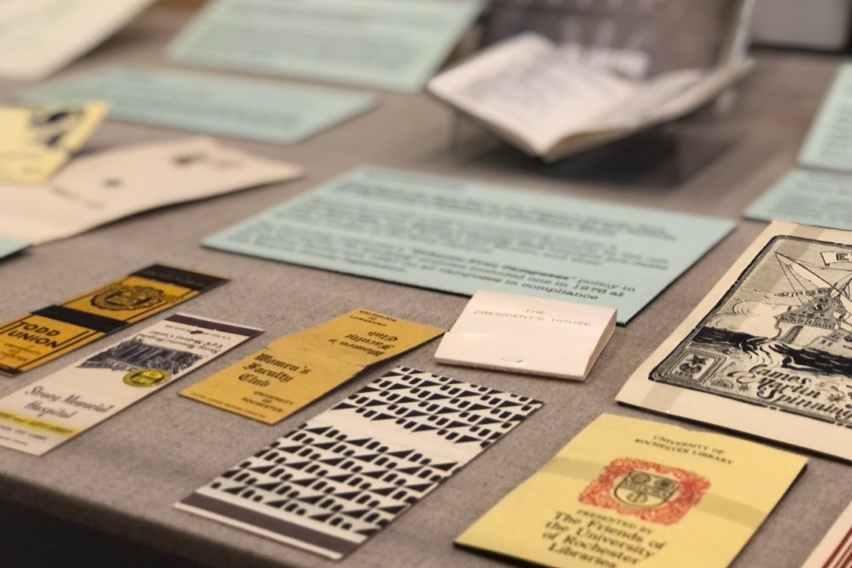 image of University of Rochester ephemera in exhibit case
