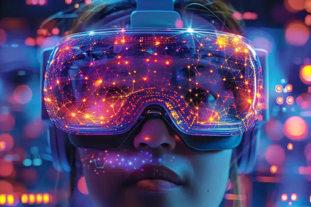 person wearing a mixed reality headset.