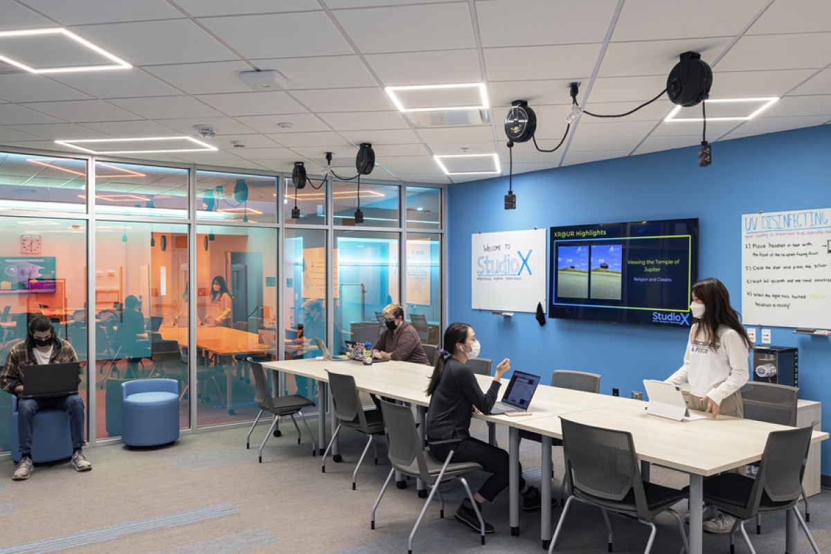 Inside Studio X. Shows the space and people interacting.