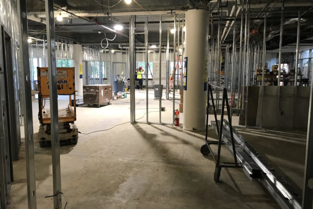 Studio X under construction. Shows scaffolding, etc.