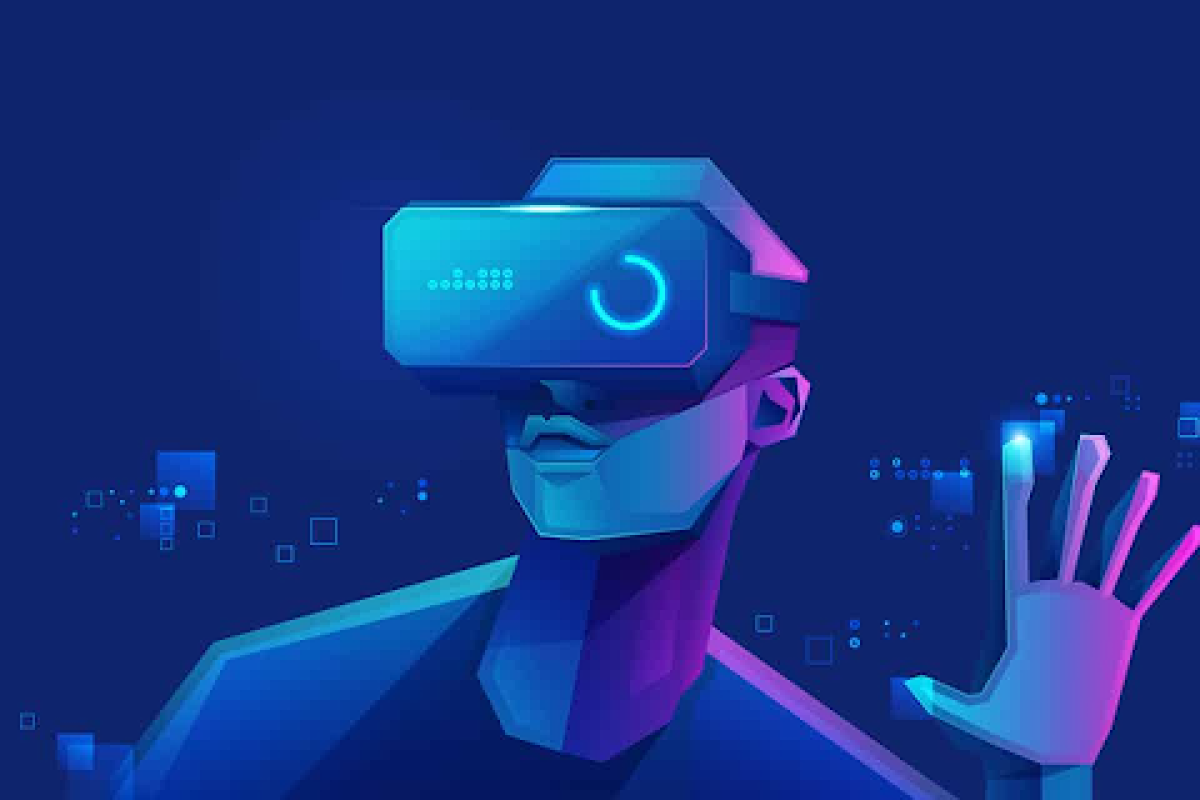 illustration of a person in a virtual reality headset.
