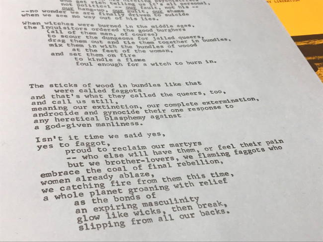Passage from the poem 'Flaming Faggots"
