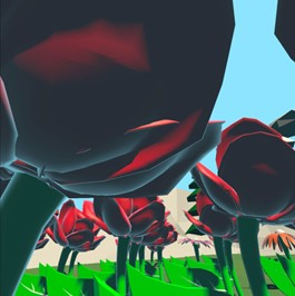 screenshot of virtual scene with all similar flowers.
