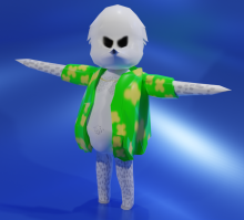3D modeled creature wearing a Hawaiian shirt.