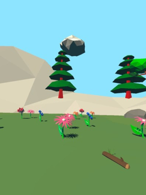 rendering of the Unity project; shows a field with some different types of flowers.